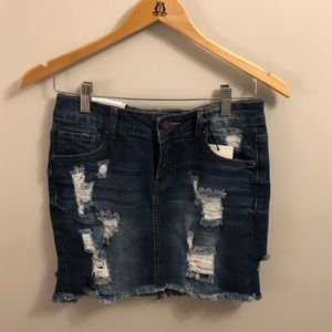 Forever 21 High Waisted Ripped Jean Skirt